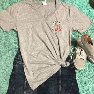 floral monogram v neck